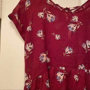 Dressy maroon floral babydoll top